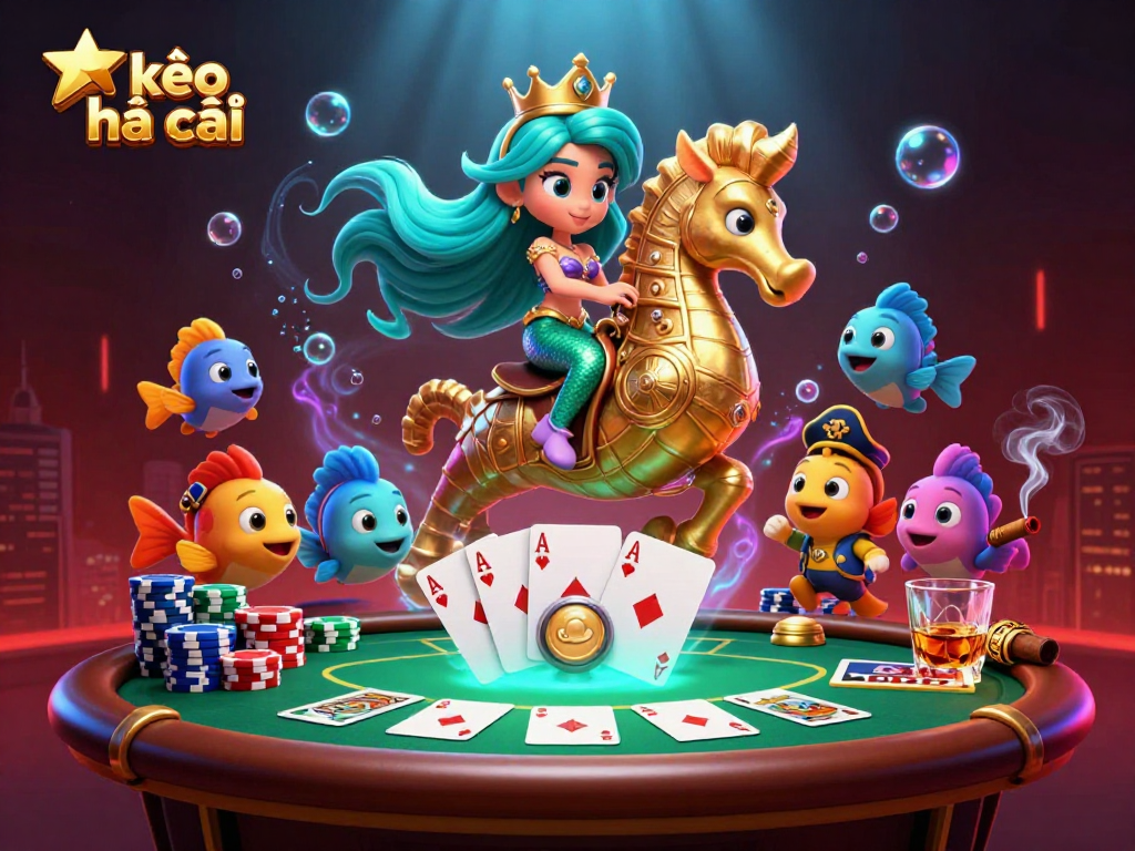 Engage with kèo nhà cái and vibrant betting dynamics in an underwater casino scene.