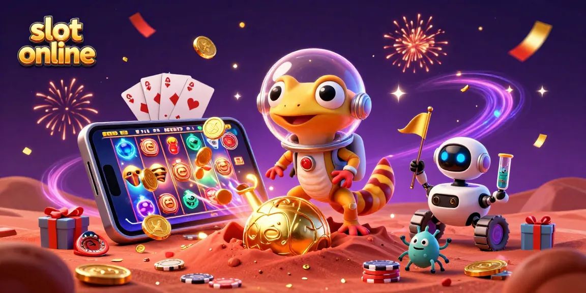 Jelajahi slot online dengan Martian gecko di kasino emas yang tersembunyi di Mars.