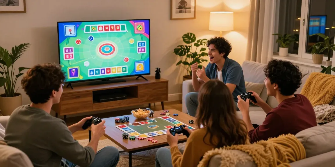 Youth enjoying Card Rummy gameplay in a lively living room, atmosphere of fun and winning at https://cardrummy.io/.