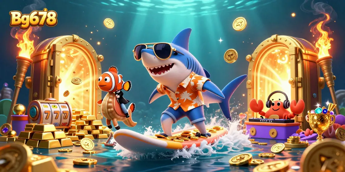 Play exciting games like Bg678 in a vibrant underwater casino world with characters and slot elements.