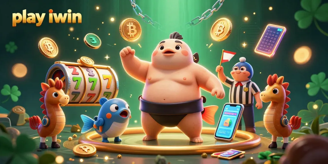 Engage with play iwin in this vibrant casino scene featuring a blowfish sumo in an underwater environment.