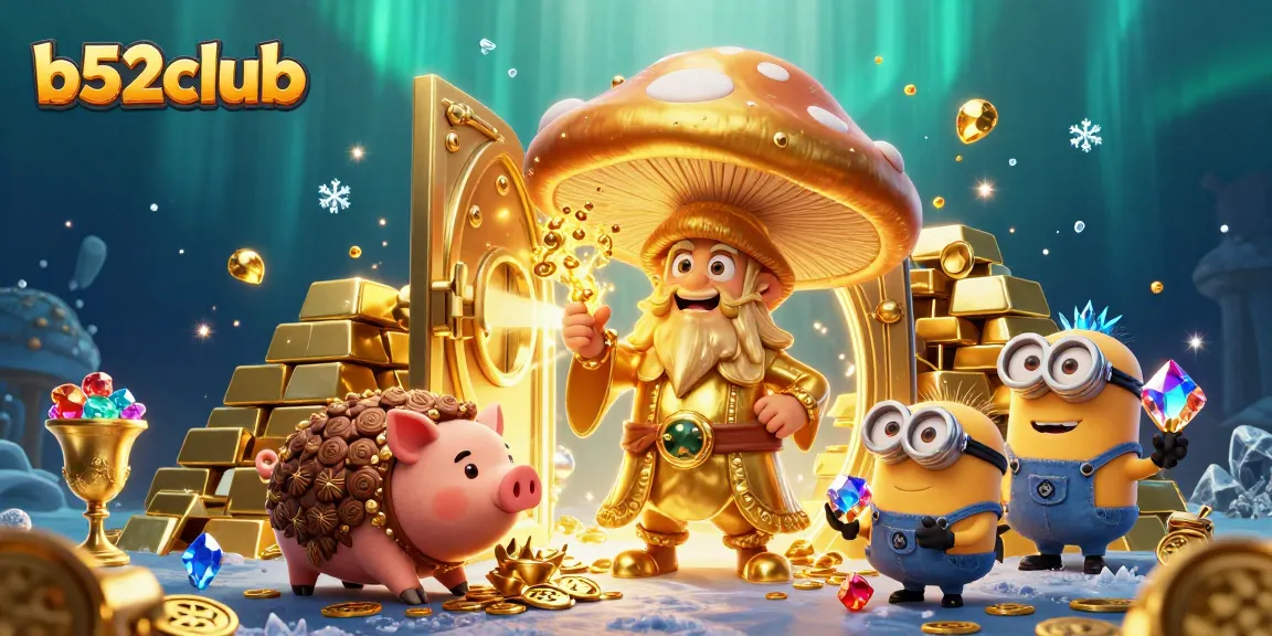 Experience the thrill of gaming at b52club with a magical treasure hunt illustration.
