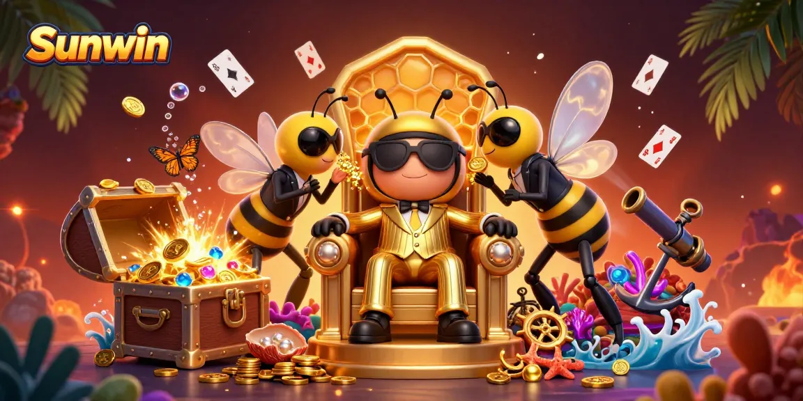 Experience winning moments at Sunwin with a vibrant 3D scene showcasing dynamic gambling elements.