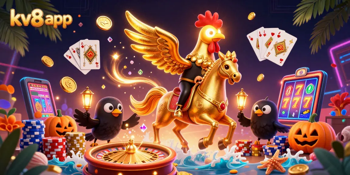 Experience thrilling gaming action on the kv8 app with golden rooster and spectral horse in an exciting casino