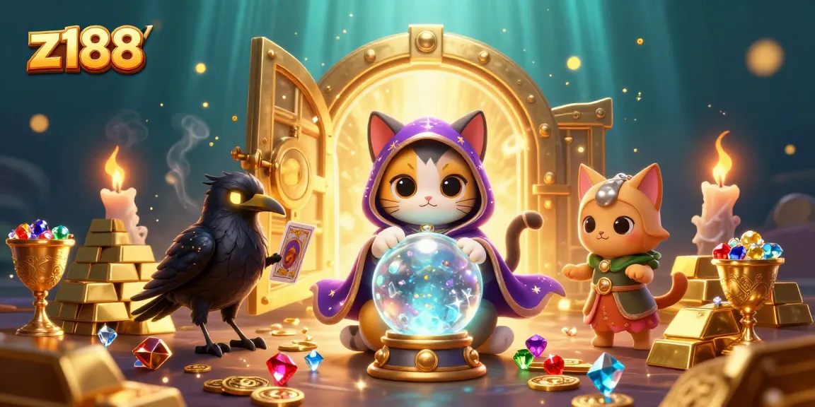 Experience winning moments at z188 with a mystical 3D illustration of games and treasures.