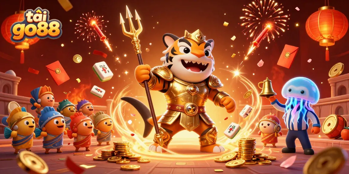 Experience thrilling gaming action with tải go88 as a fierce golden tiger shark dominates an underwater colosseum.
