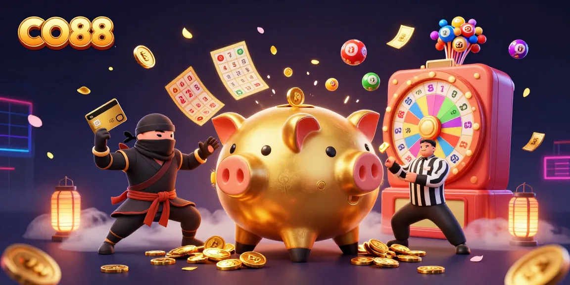 CO88 players engage in high-stakes gambling with dynamic lottery elements in a colorful casino scene.