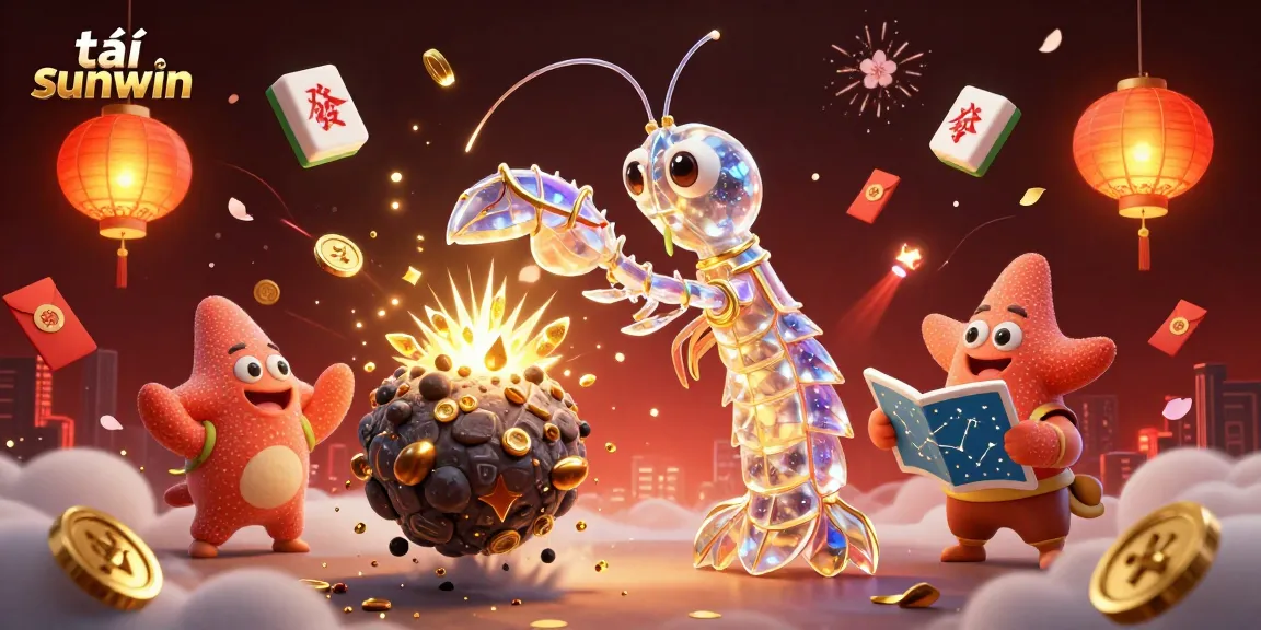 Play and win with tải sunwin, featuring a vibrant 3D illustration of a galactic samurai and treasure symbols.