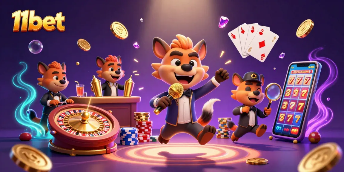 Engage with 11bet’s vibrant comedy casino scene featuring hyenas, golden coins, and playful gaming elements.