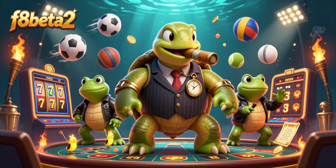 Join the action at f8beta2 with a vibrant casino scene featuring a turtle mobster and gaming excitement.