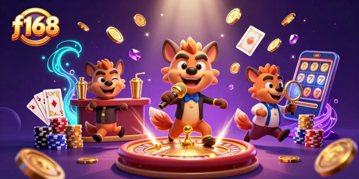f168 hyena casino club scene with comedian, bartender, and bouncer engaging in dynamic actions.