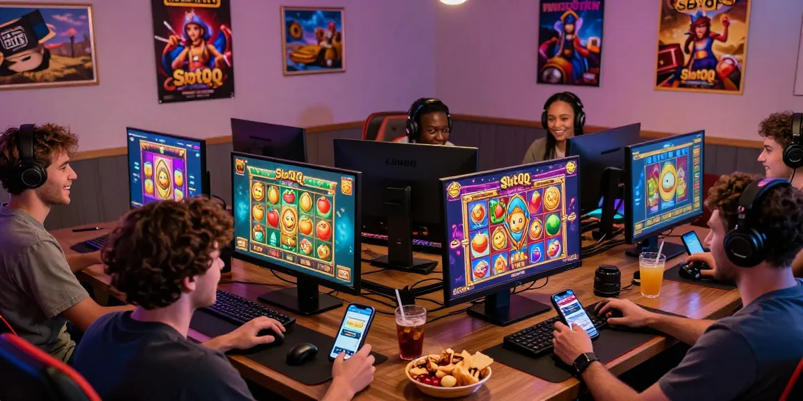 Players enjoying SlotQQ online gaming experience with vibrant graphics and mobile devices.