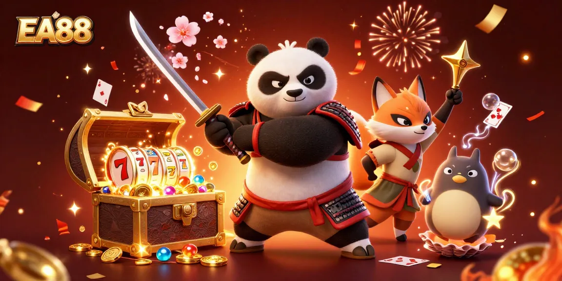 EA88 engages players with exhilarating gaming, illustrated by a samurai panda and magical elements.