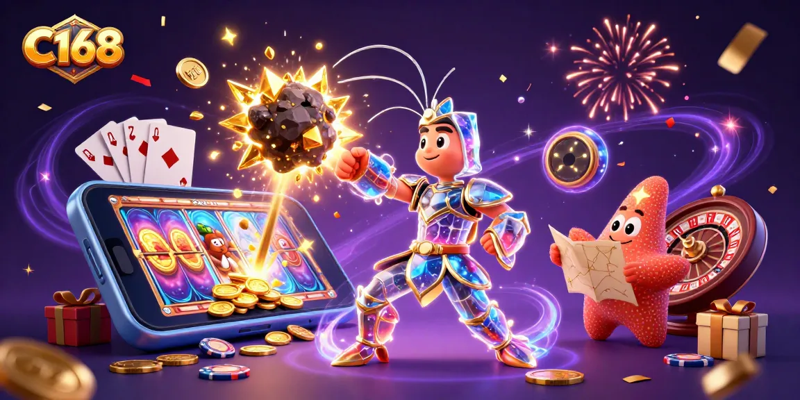 Unleash epic wins at C168 with 3D galactic adventure, showcasing vibrant slot games and the thrill of gaming.