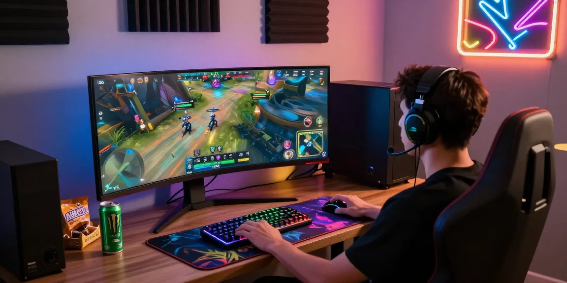Proses login boswin88 dengan gamer fokus di setup modern yang energik.