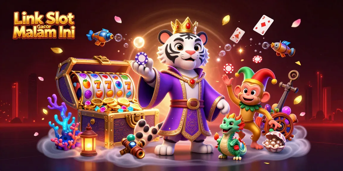 Engage with Link Slot Gacor Malam Ini through vibrant 3D casino art featuring dynamic characters and exciting slot elements.