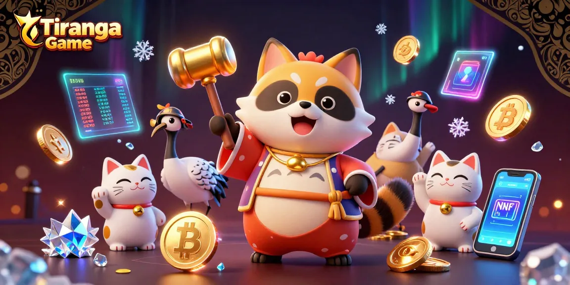 Tiranga Game's vibrant online gaming illustration showcasing festive characters, crypto elements, and dynamic game excitement.