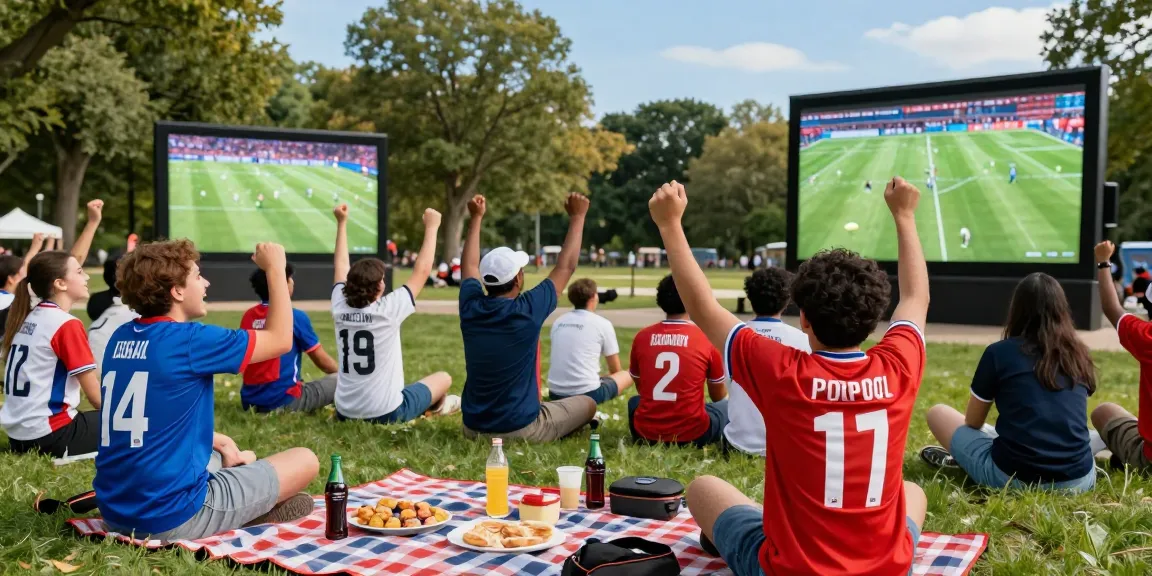 Fans enjoying live football streaming outdoors with Pelotalibre, showcasing excitement and community.