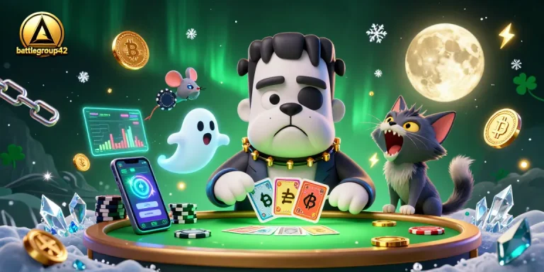 Watch the Frankenstein bulldog at battlegroup42 dealing cards in a thrilling 3D casino scene.