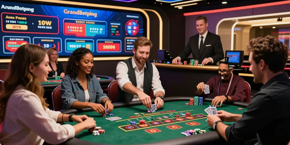 Engaged players at Grandbetting online casino tables with professional dealers.