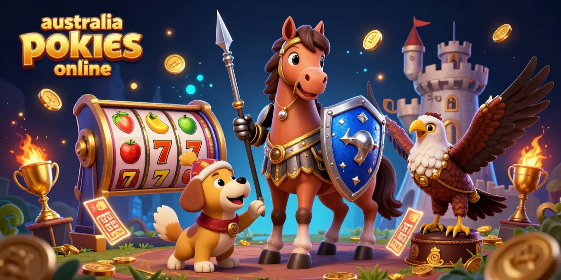 Spin to win with australia pokies online in this dynamic medieval-themed scene featuring a knight and lively characters.