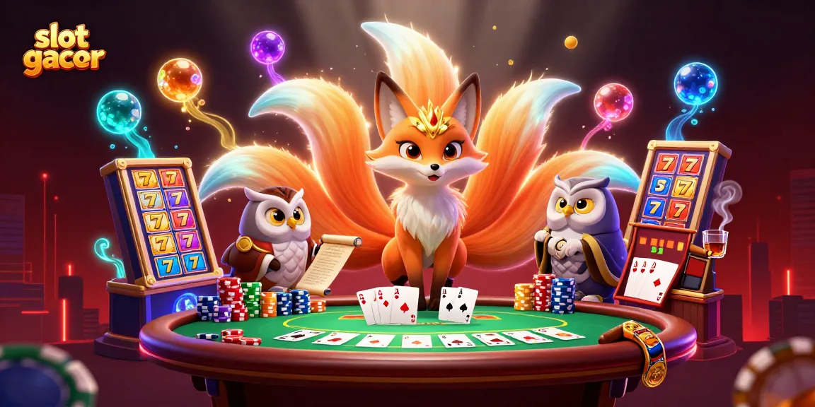 Slot gacor memikat di ilustrasi permainan kasino penuh warna dan interaksi.