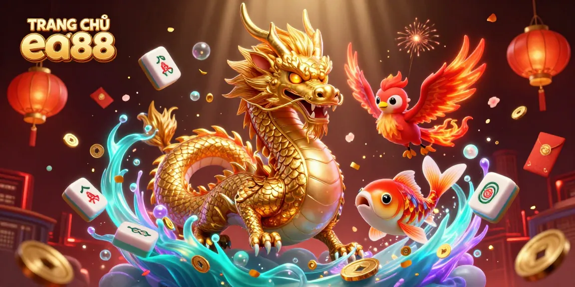 Experience TRANG CHỦ ea88 with vibrant dragons and gold elements in an animated casino scene